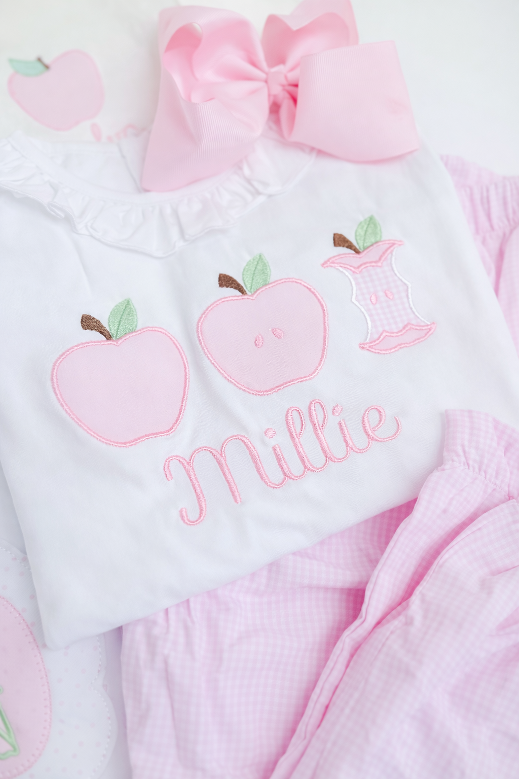 Back to school Girls pink gingham pant set