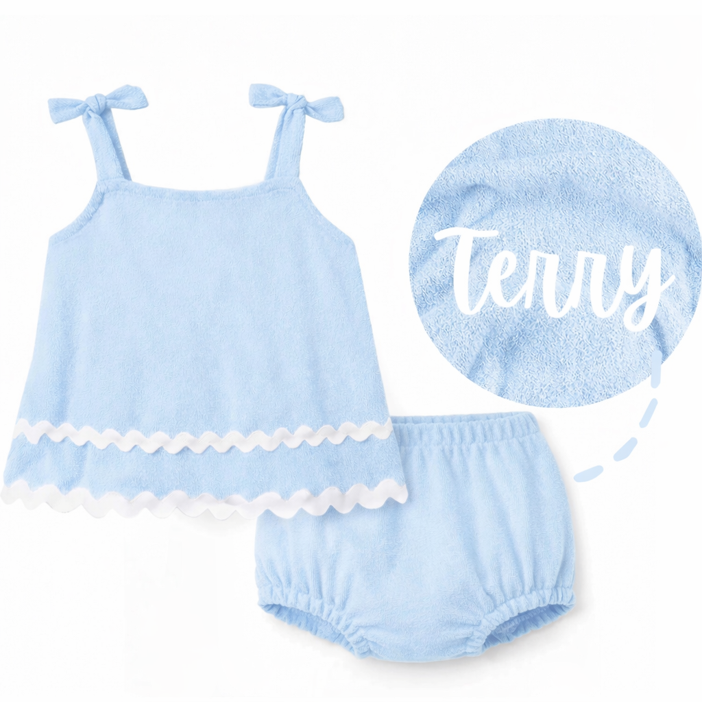 Blue Terry Ric Rac bloomer set