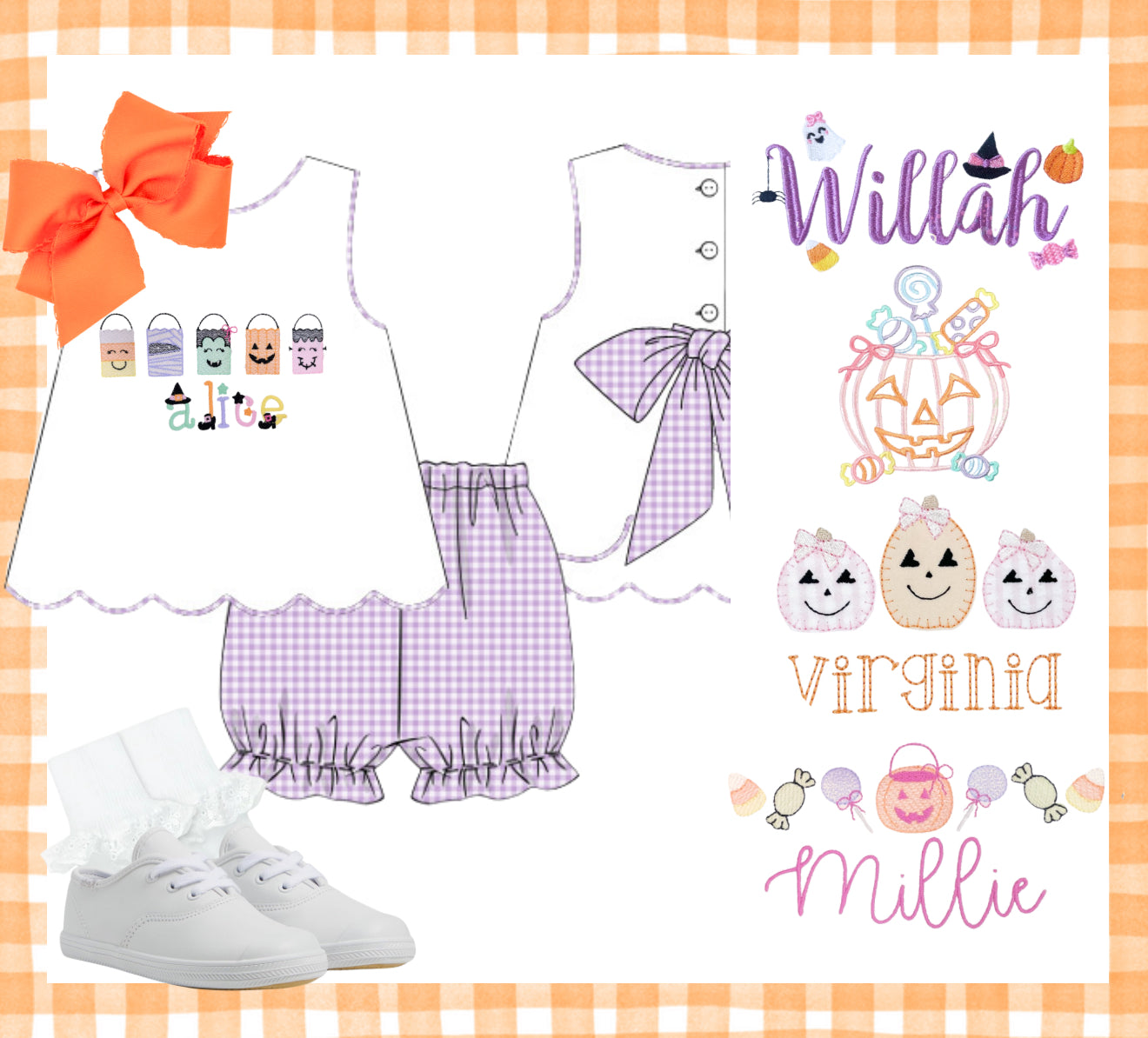 Lavender gingham bow back set