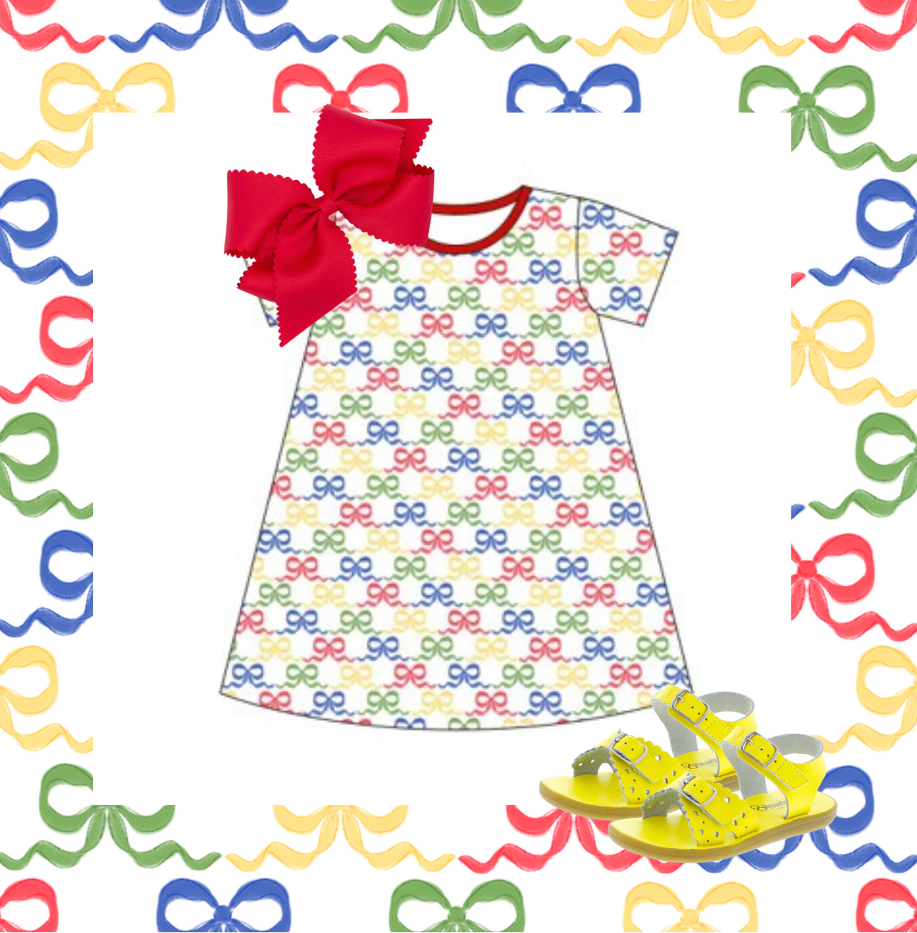 Girls knit primary bows cotton dress