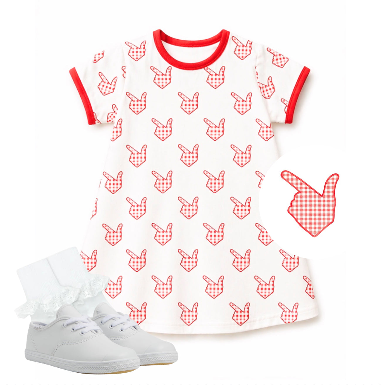 Red fan knit cotton dress