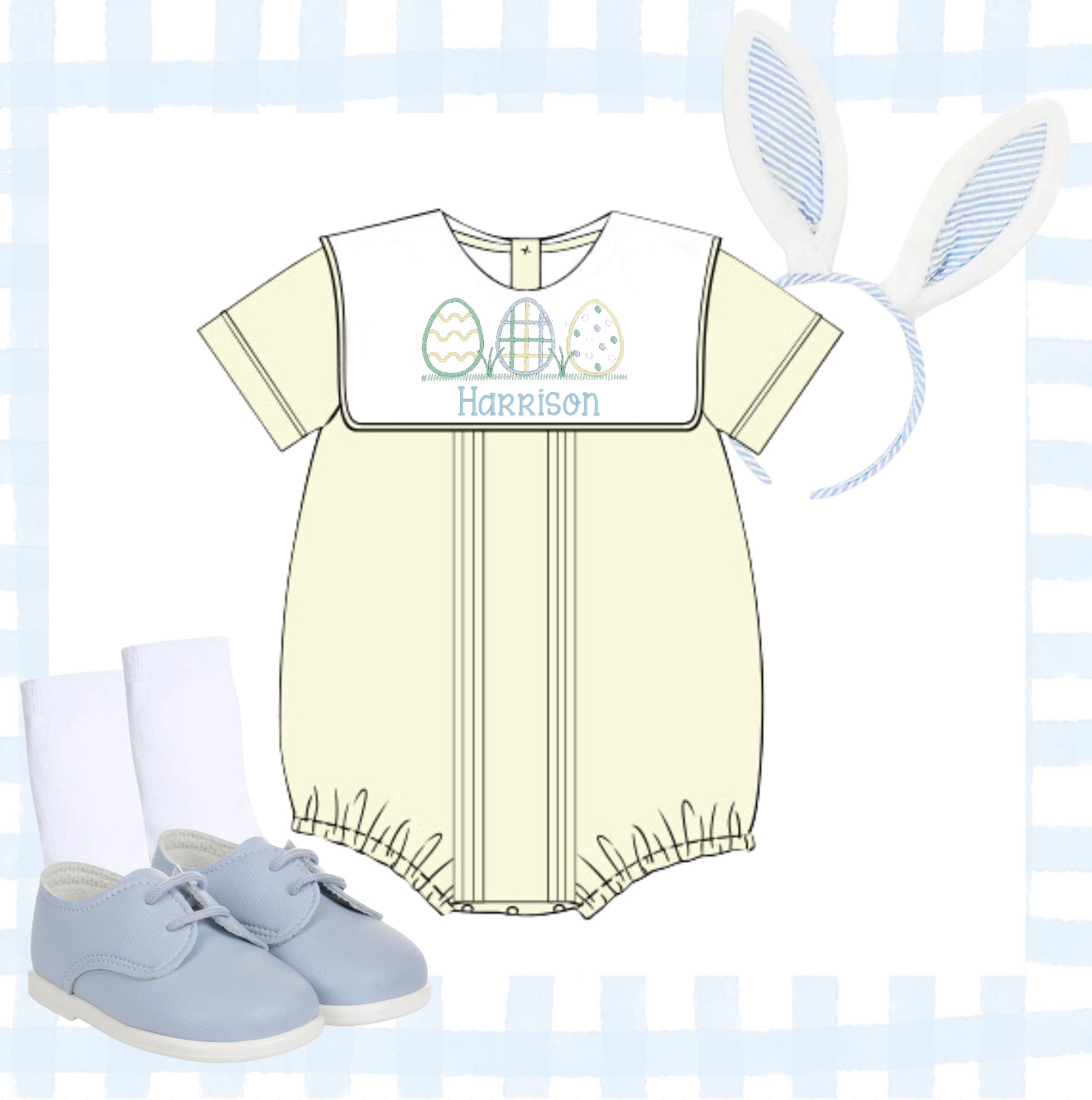 Boys pale yellow bib collar bubble
