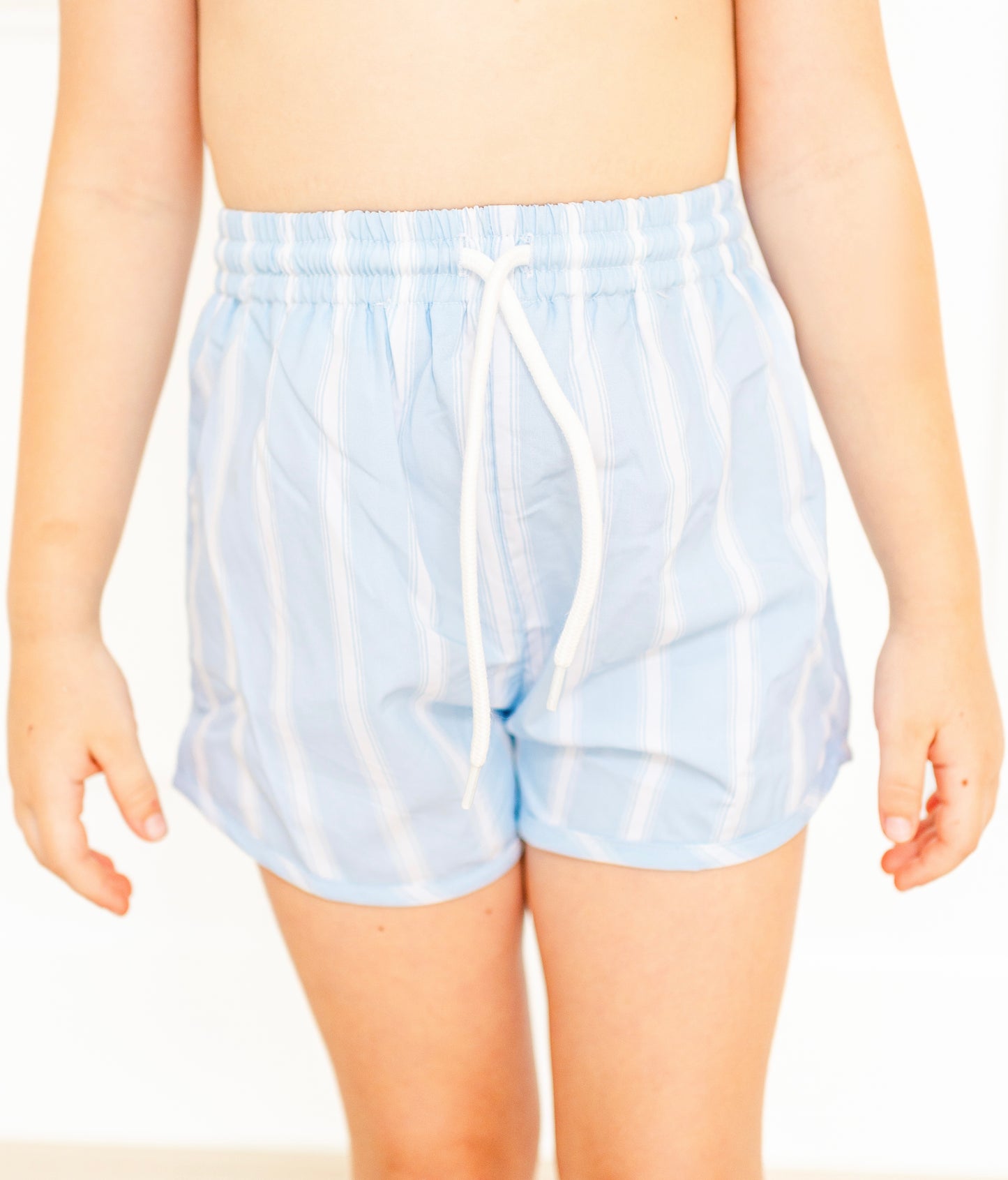 Boys soft blue stripe swim shorts