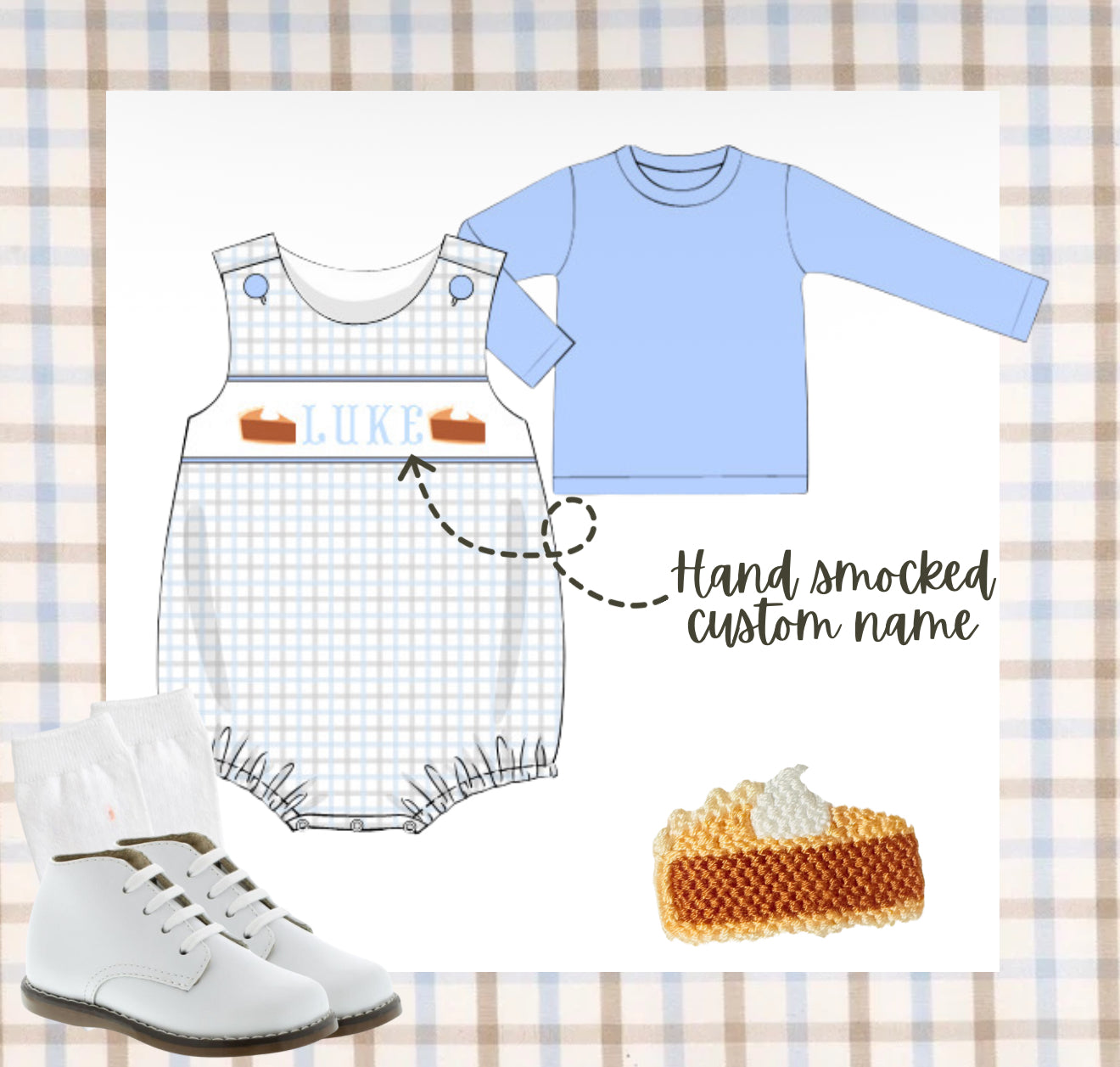 Boys hand smocked pie bubble