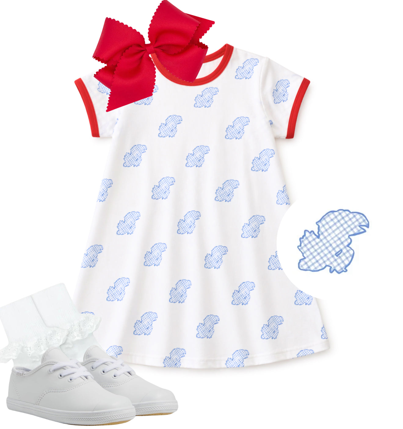 Blue bird knit cotton dress