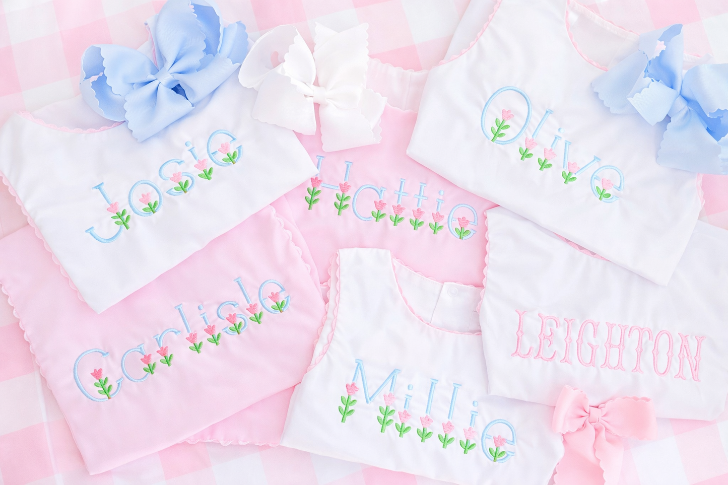 Pink with white Ric Rac diaper set