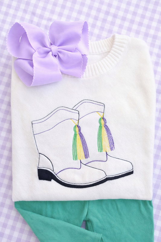 Mardi Gras boots sweater
