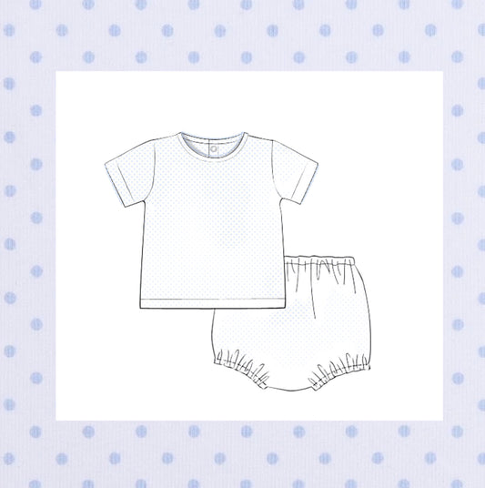 Blue and with white bitty dot diaper set