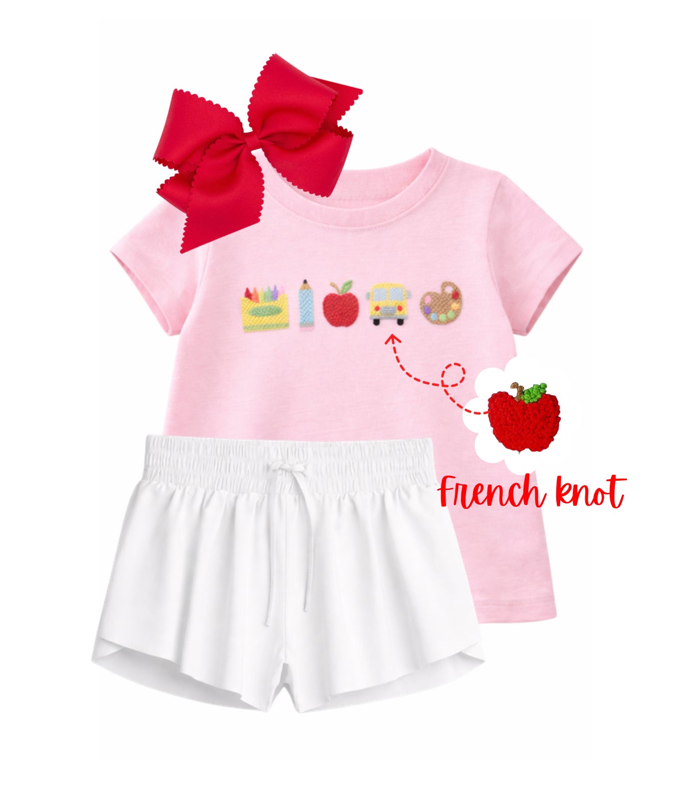 Girls French knot back to school shirt