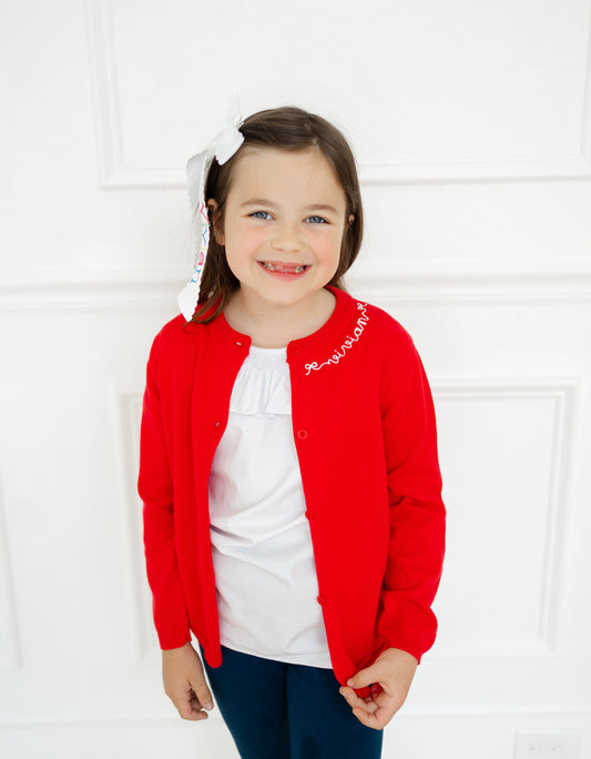 Red cardigan