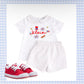 Red, white, and blue Swiss Dot short set