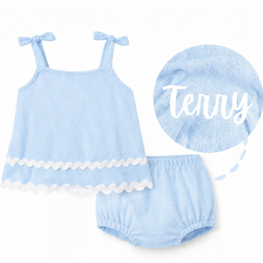 Blue Terry Ric Rac bloomer set