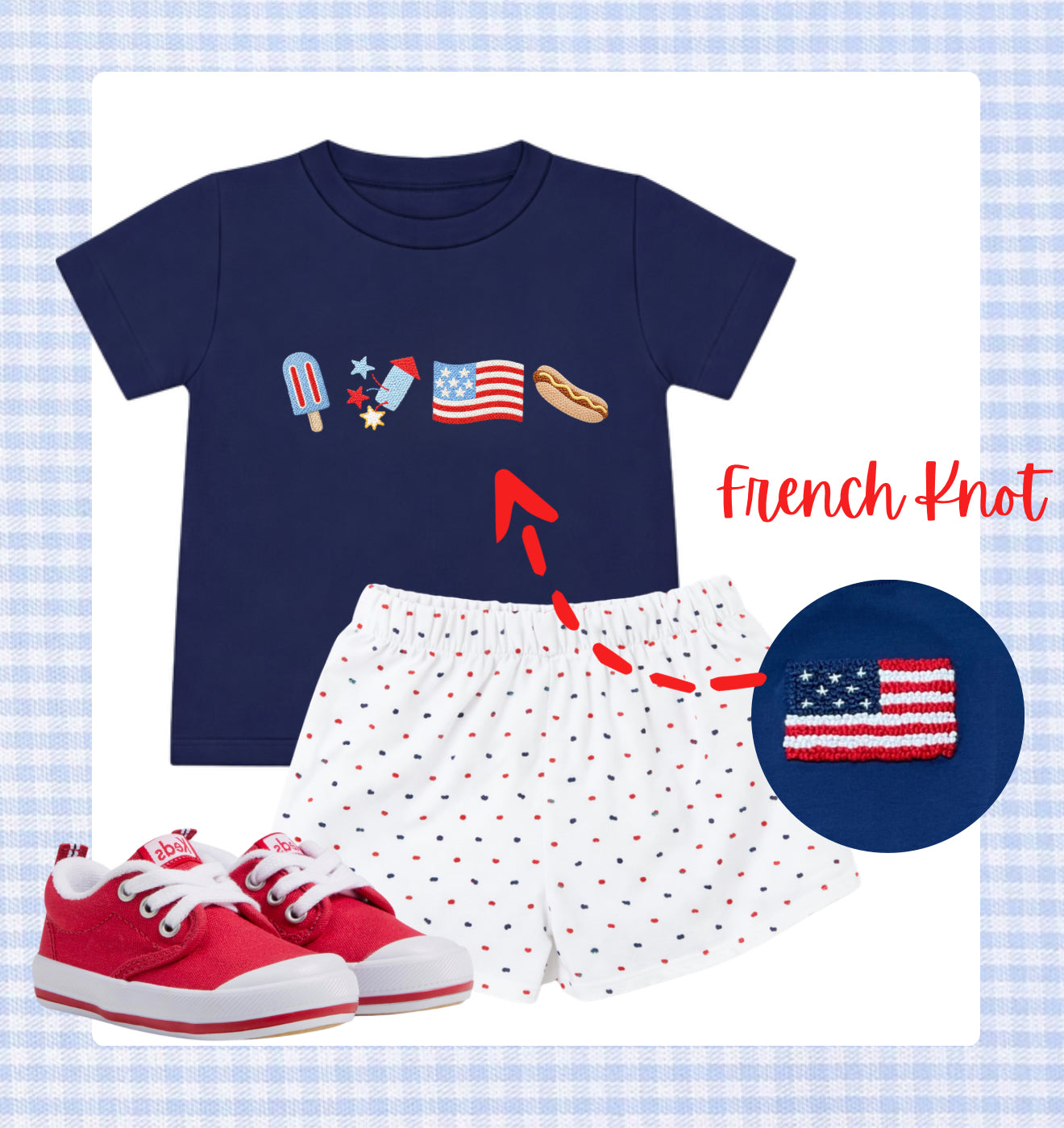 Boys patriotic french knot short set