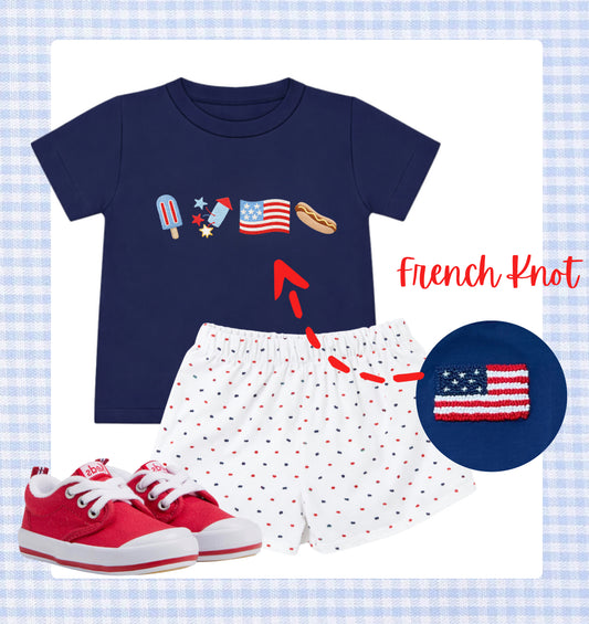 Boys patriotic french knot short set