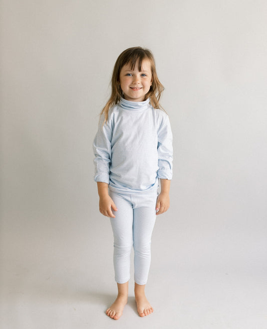 Light blue and white stripe turtle neck