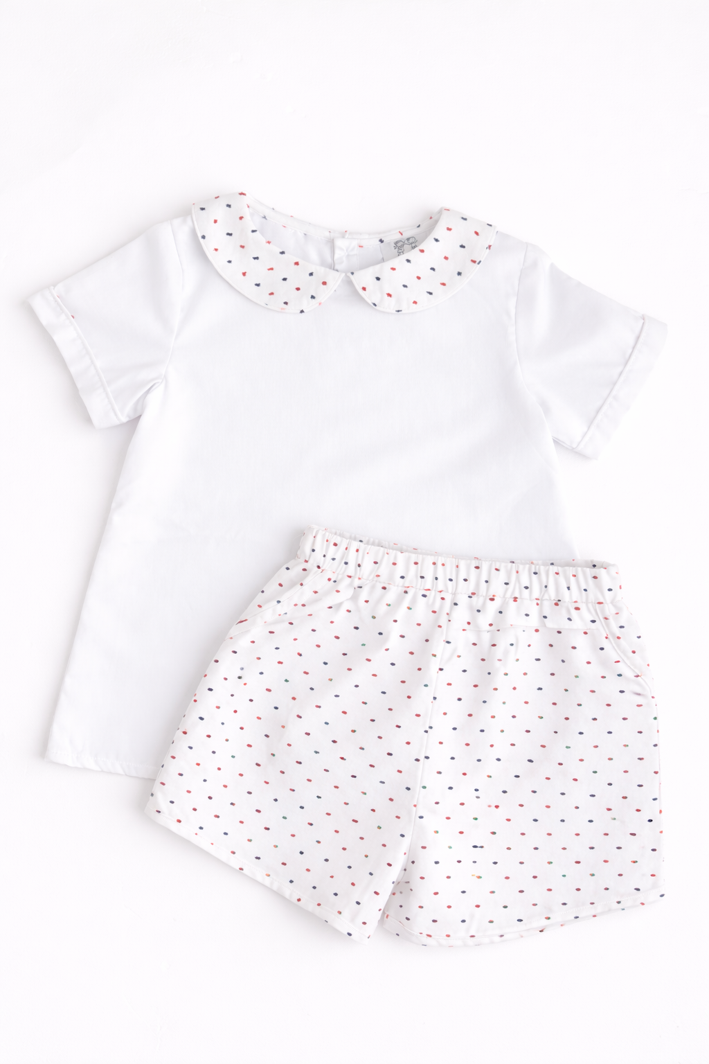 Red, white, and blue Swiss Dot short set