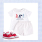 Red, white, and blue Swiss Dot short set