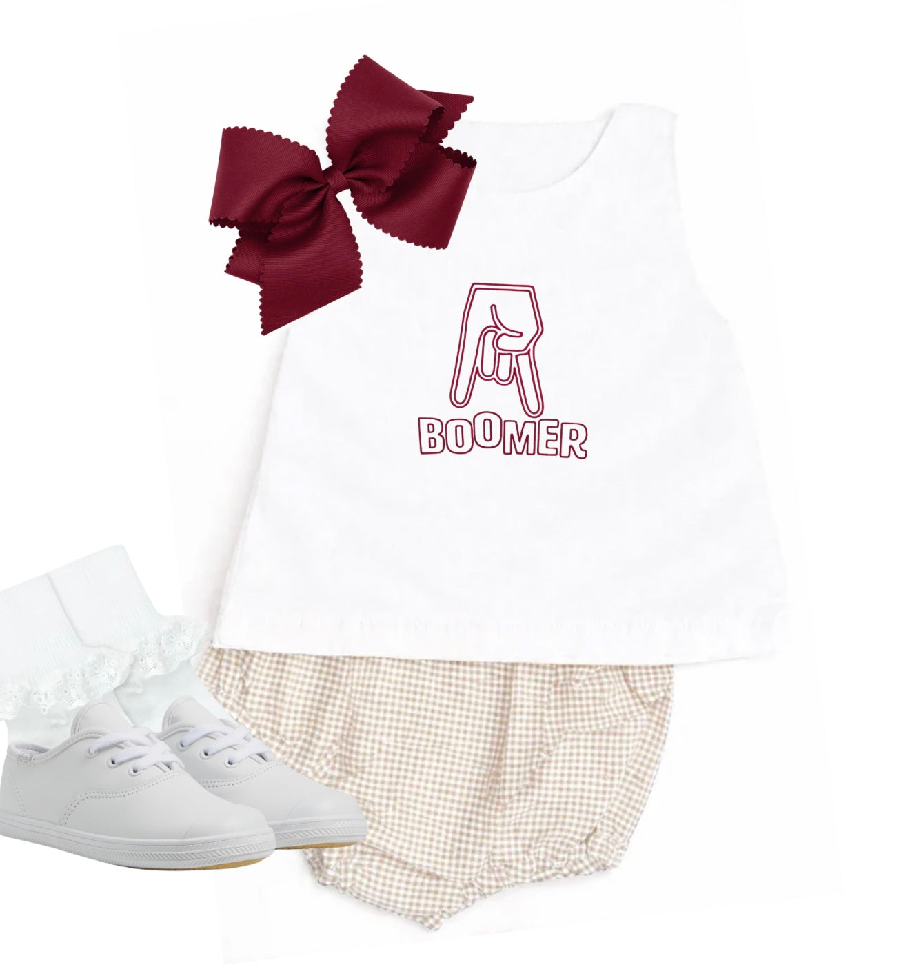 Tan gingham diaper set