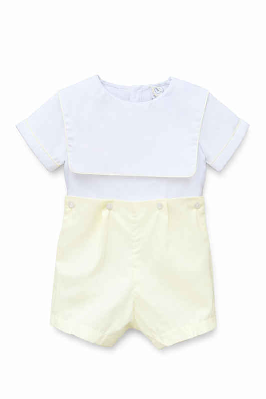 Boys bib pale yellow short set