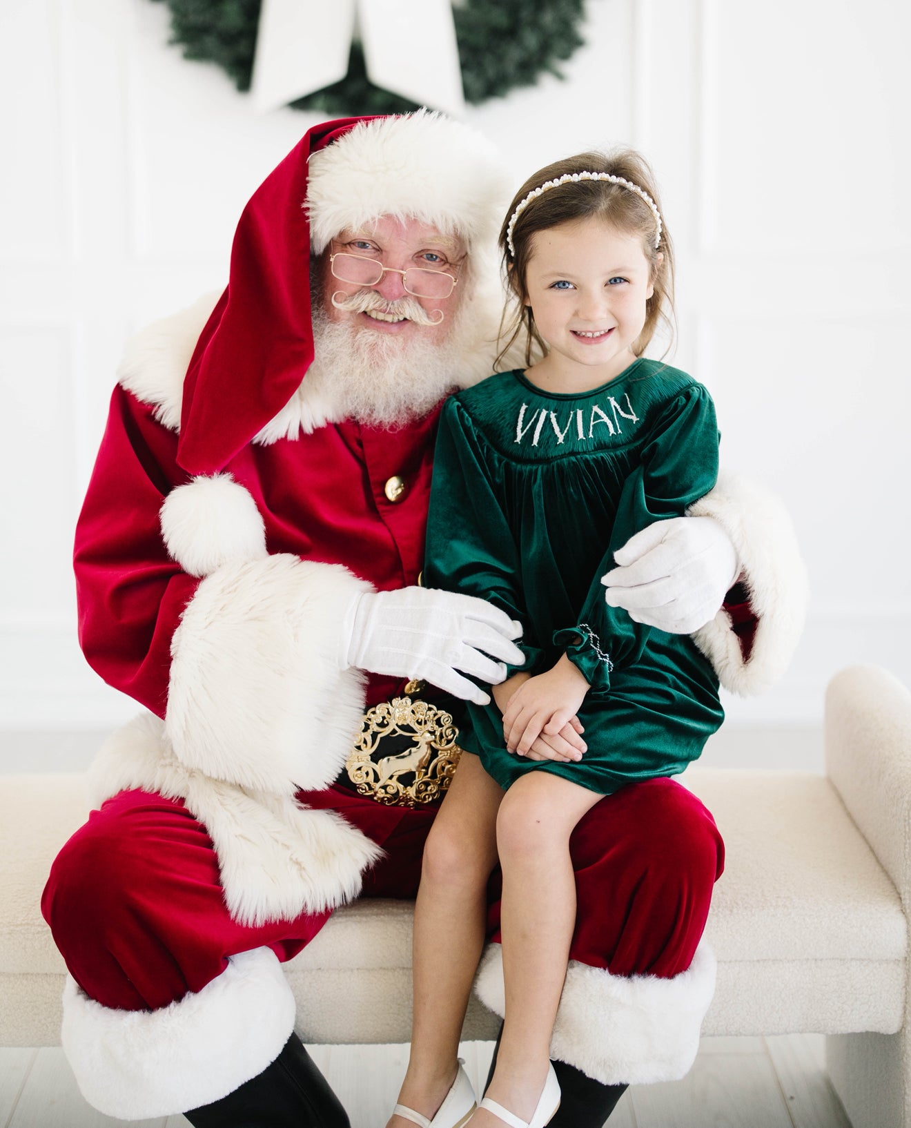 Green velvet custom smock dress