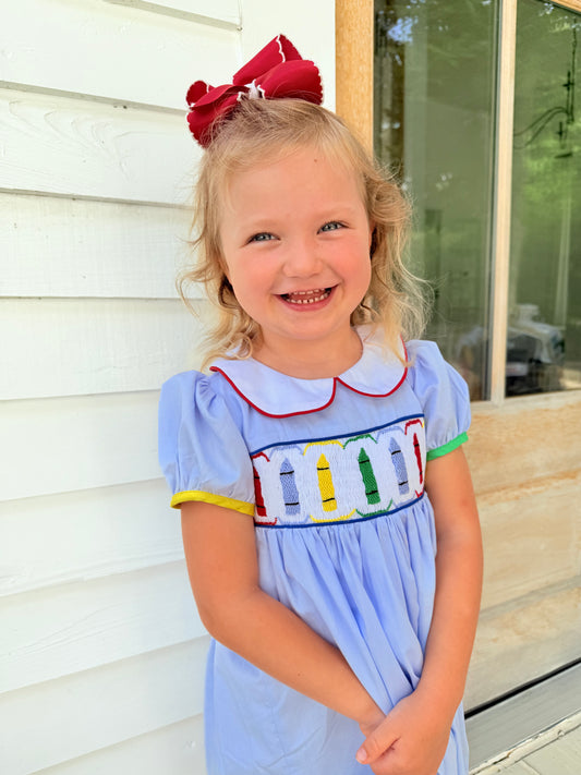 Hand smocked crayons dress