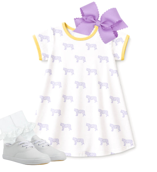 Purple tiger knit cotton dress