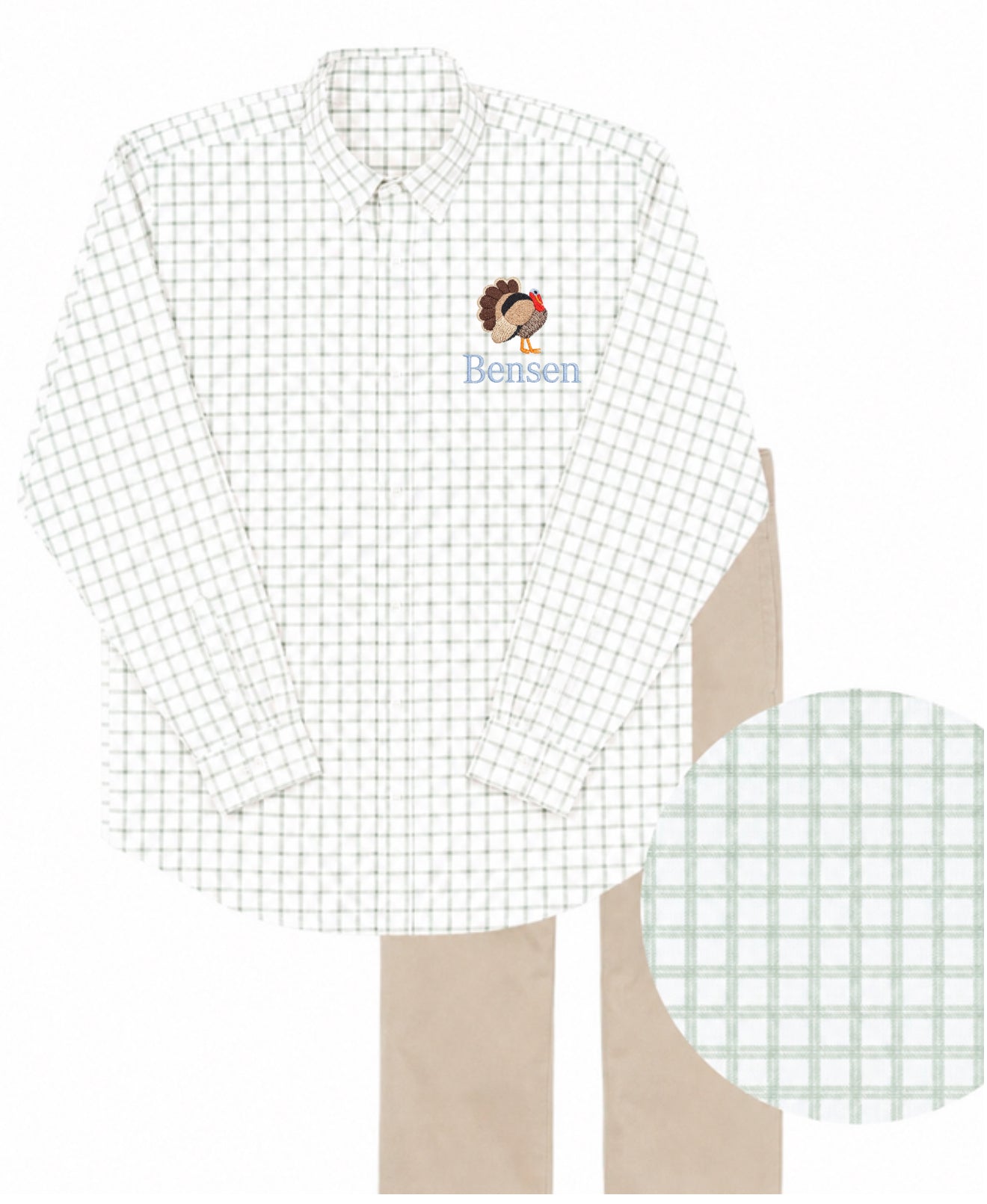 Boys long sleeve sage window pane shirt
