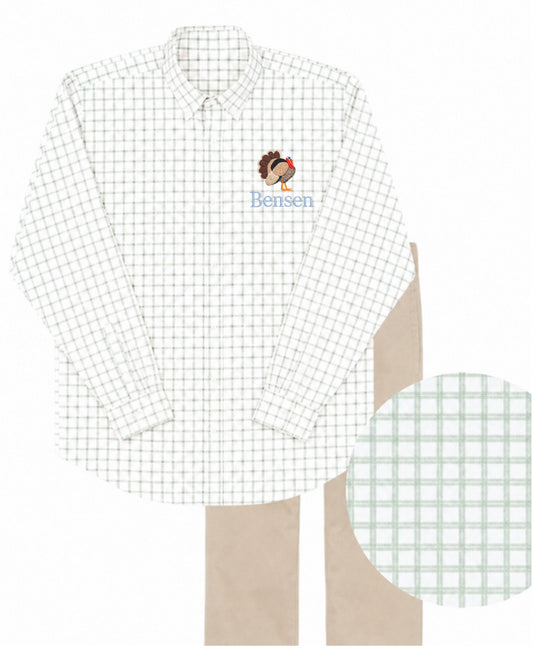 Boys long sleeve sage window pane shirt