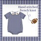 Boys navy gingham french knot bubble