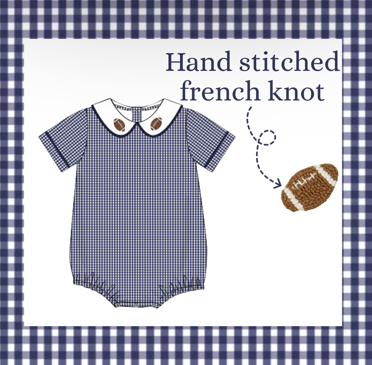 Boys navy gingham french knot bubble