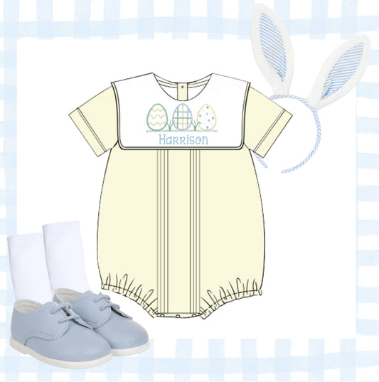 Boys pale yellow bib collar bubble