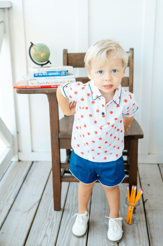 Boys back to school apples short set