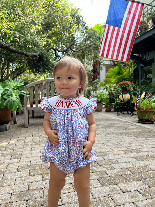 Flowers red, white, and blue smock bubble