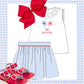 Blue gingham smocked skirt set