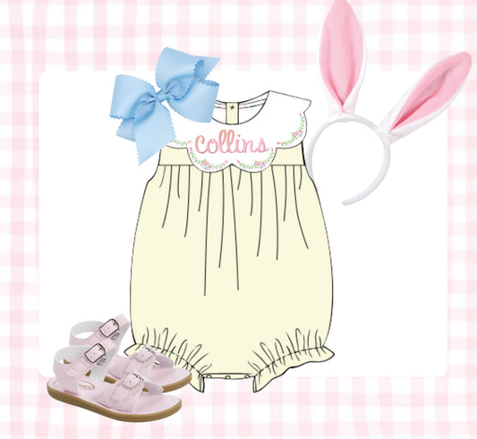 Girls pale yellow scallop collar bubble