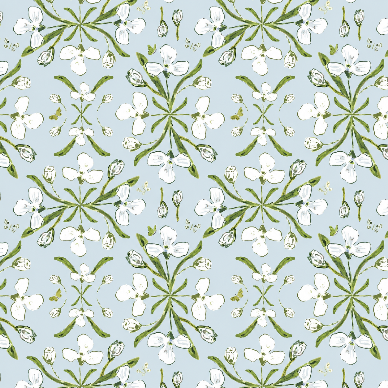 1 meter of blue and green floral fabric