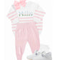 Pink and white organic cotton knit set
