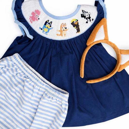 Blue dog smock set