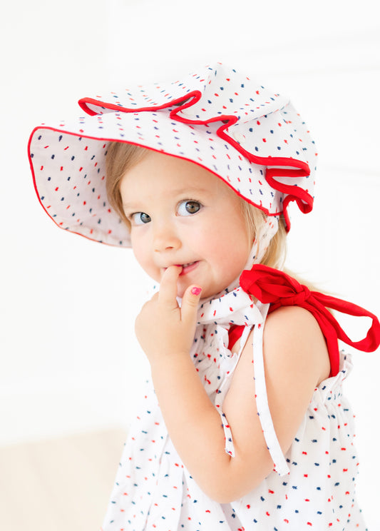 Red, white, and blue Swiss Dot Bonnet