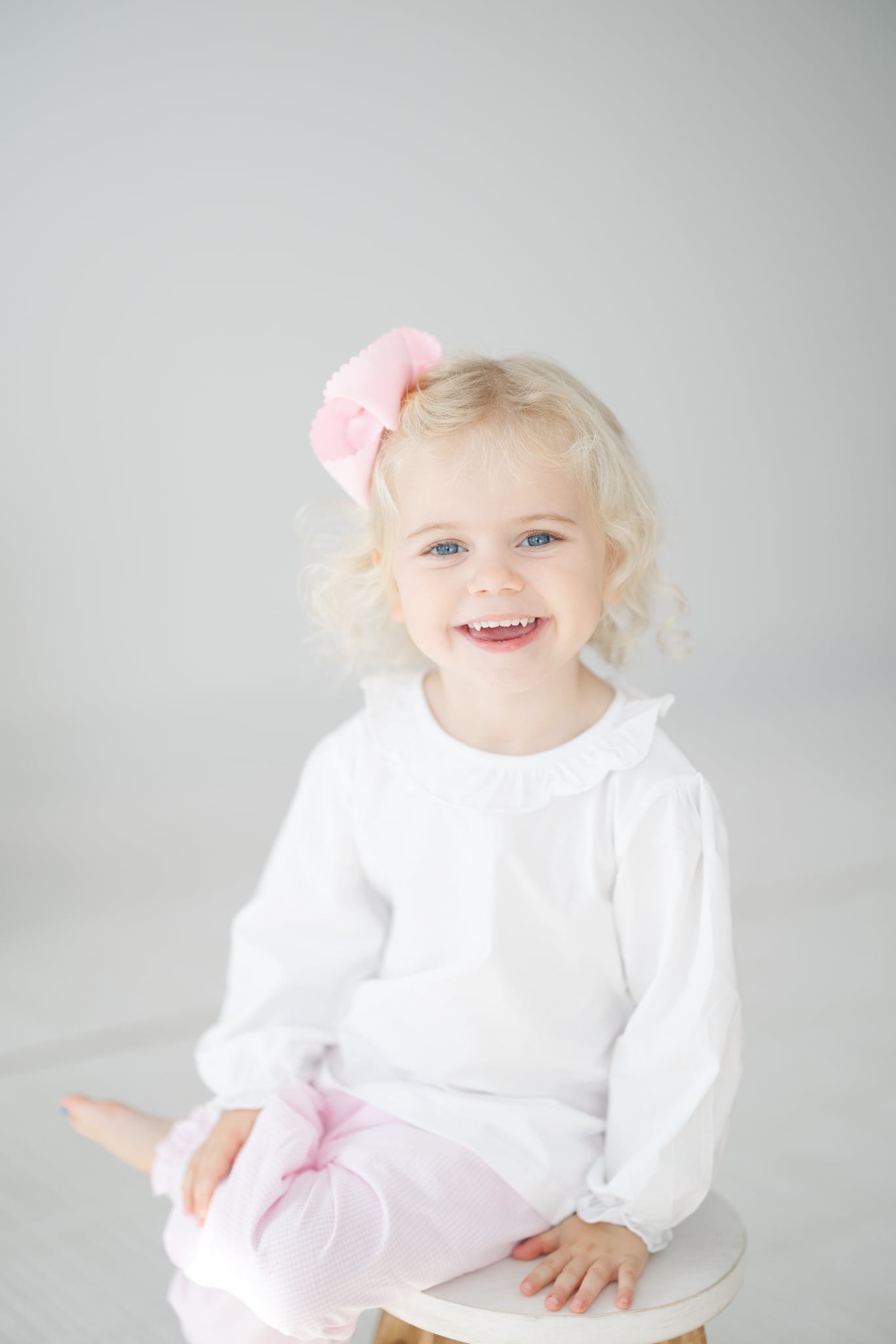 Girls pink gingham custom pant set