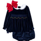 Navy velvet smocked Christmas diaper set
