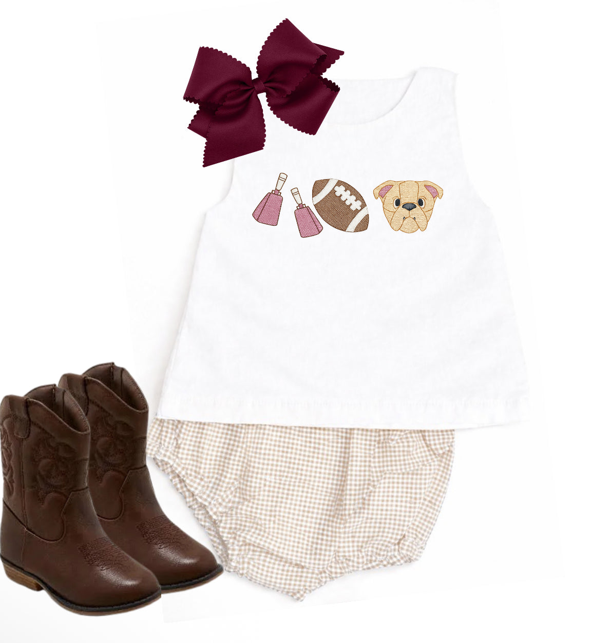 Tan gingham diaper set
