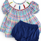 Back to school plaid smock crayons