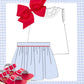 Blue gingham smocked skirt set