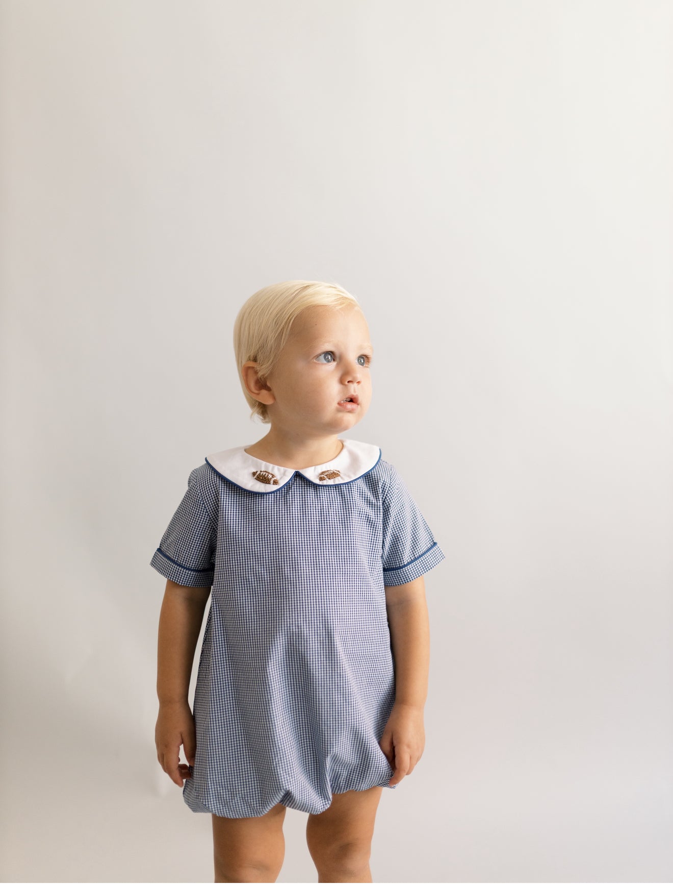 Boys navy gingham french knot bubble