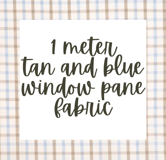 1 meter of blue and tan windowpane fabric